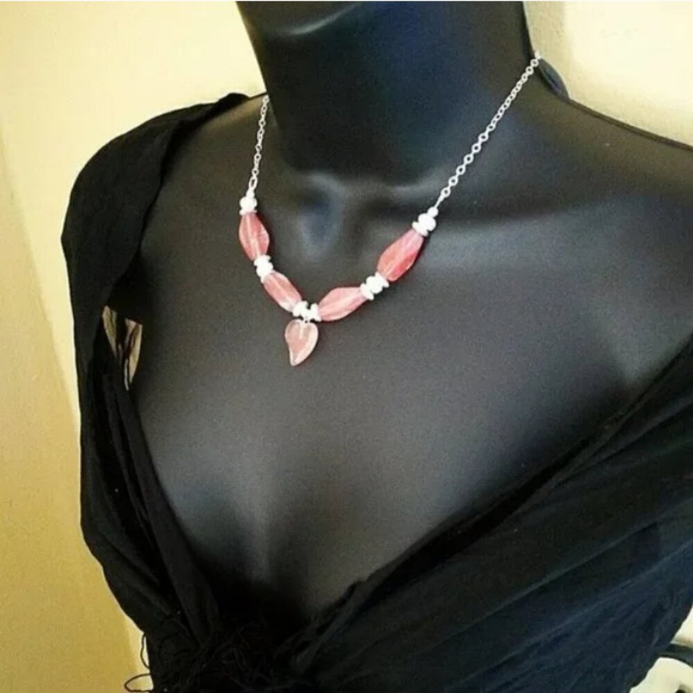 Salmon Pink Cherry Quartz Heart Necklace • Soft Spring Romance • 19" Choker